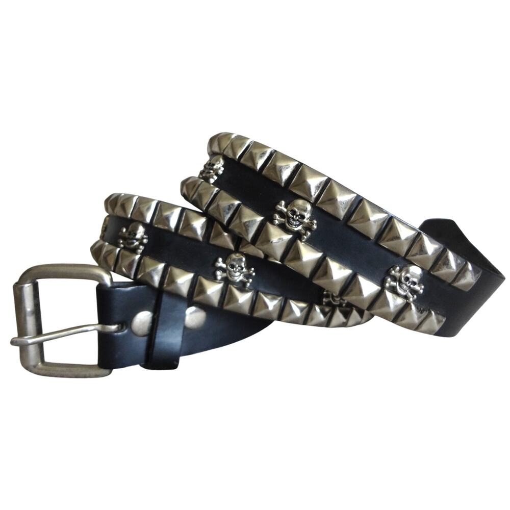 Vintage 90s Y2K Black Leather HOT TOPIC Belt Skull Pyramid Studded Mens 38 Goth